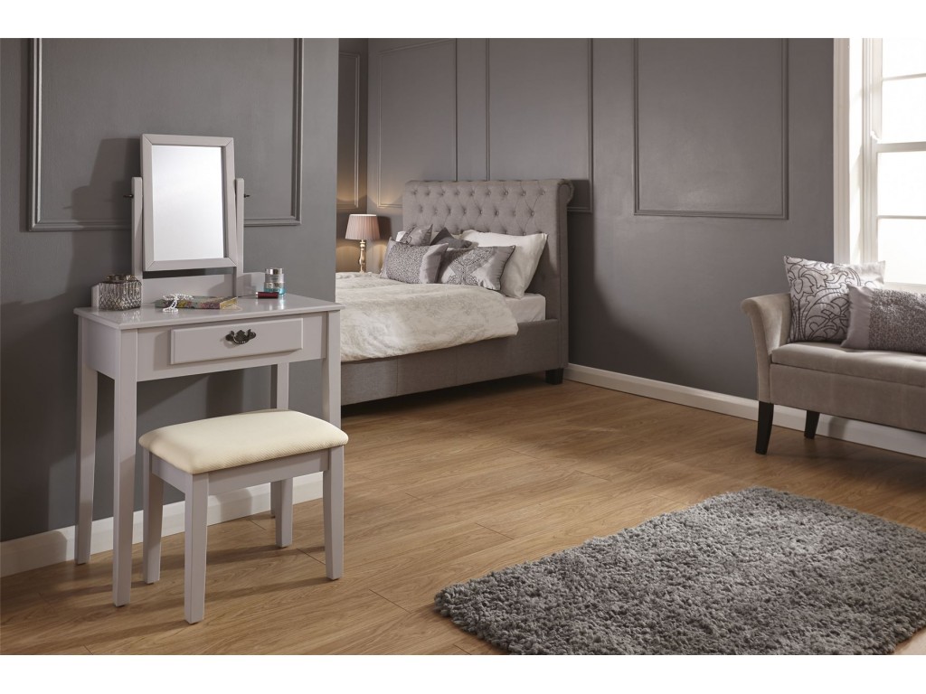 Grey Shaker Style Dressing Table with Mirror Drawer and Stool