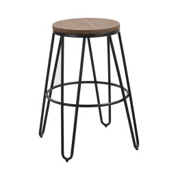 Ikon Wood Seat with Black Metal Hairpin Legs Bar Stool