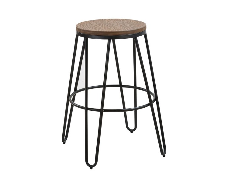 Ikon Wood Seat with Black Metal Hairpin Legs Bar Stool