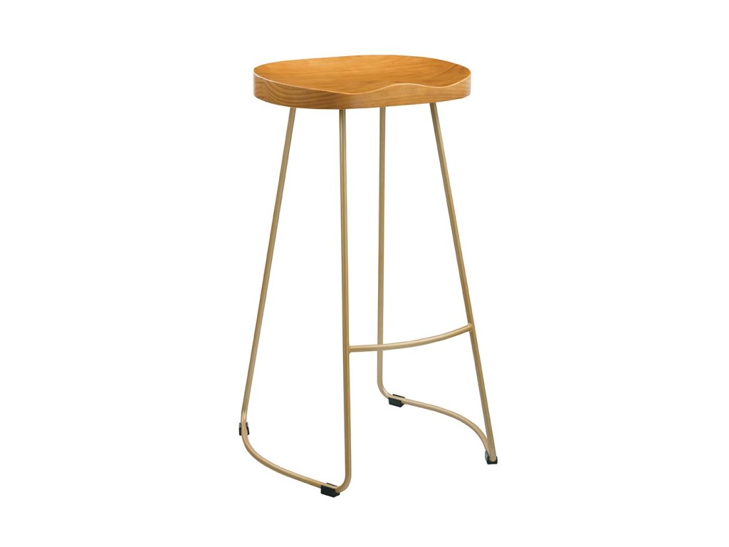 Bailey Pine Wood Seat Gold Effect Leg Bar Stool