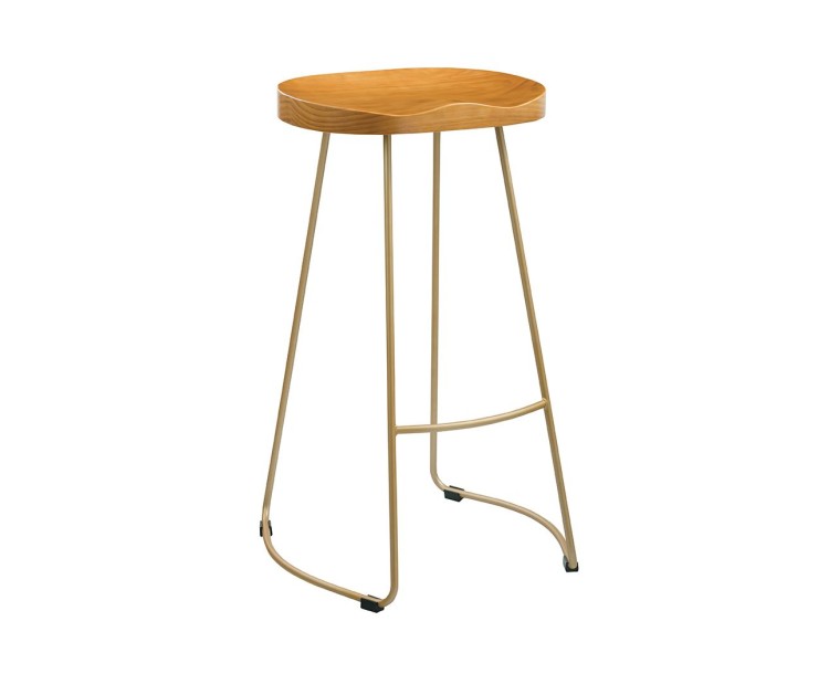 Bailey Pine Wood Seat Gold Effect Leg Bar Stool