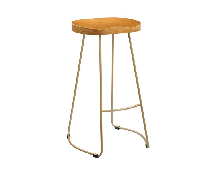 Bailey Pine Wood Seat Gold Effect Leg Bar Stool