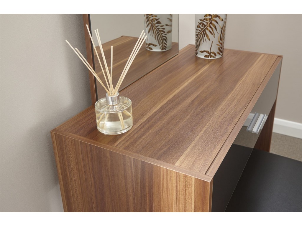 Ottawa Black Walnut 1 Drawer Mirror Dressing Table Stool Set