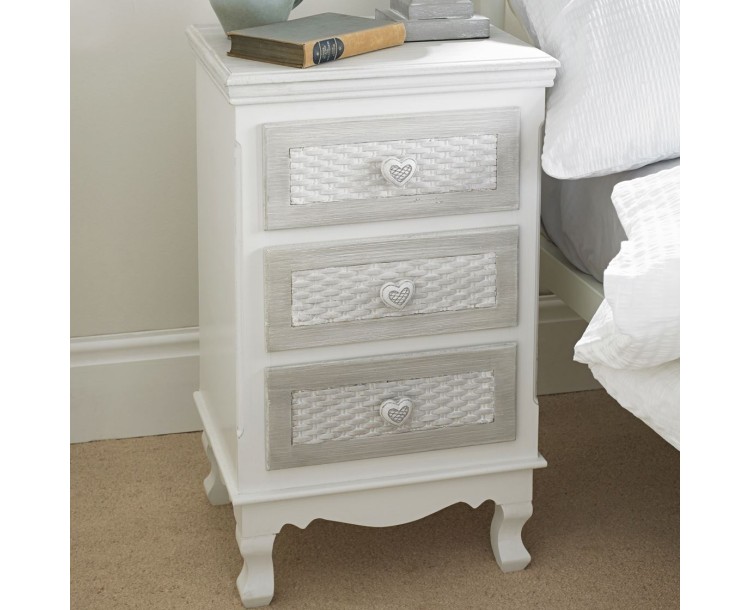 Brittany 3 Drawer Bedside White-Grey