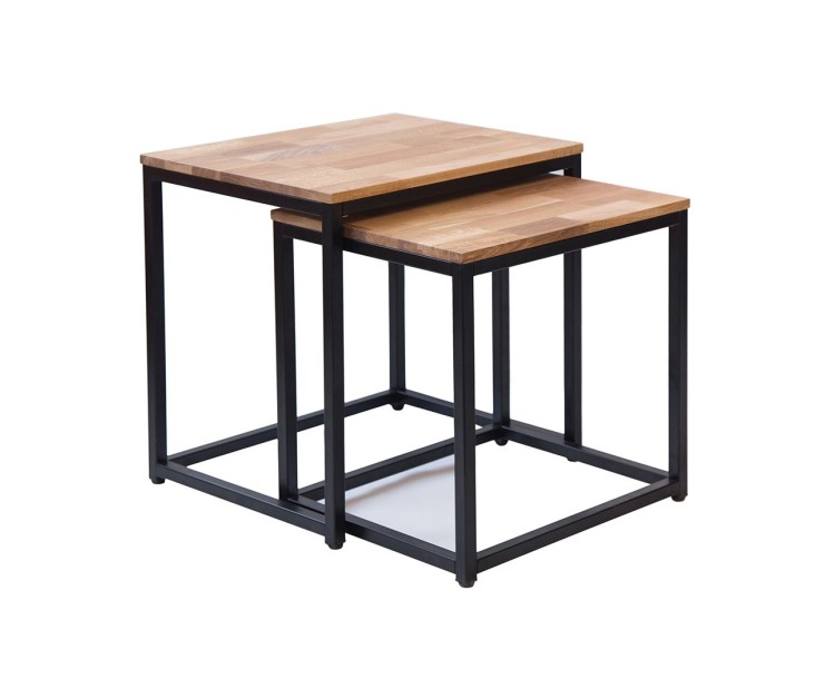 Mirlelle Nest of Tables Solid Oak Black Metal Frame