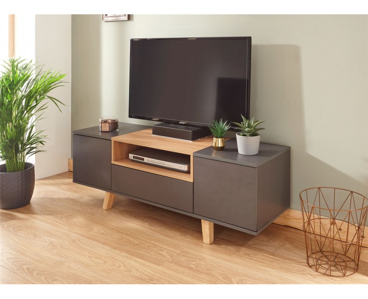 Stylish Compact Scandi Oak Modena TV Unit Grey
