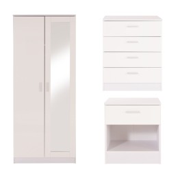 Ottawa 3 Piece Bedroom Set Mirror Wardrobe 4 Drawer Chest Bedside Cabinet White