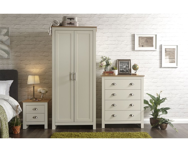 Lancaster 3 Piece Bedroom Set 2 Door Wardrobe 4 Drawer Chest Bedside Table Cream