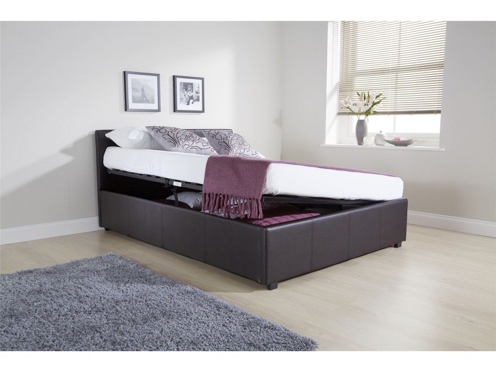Brown 3ft 90cm Single Faux Leather Side Lift Up Ottoman Bedframe