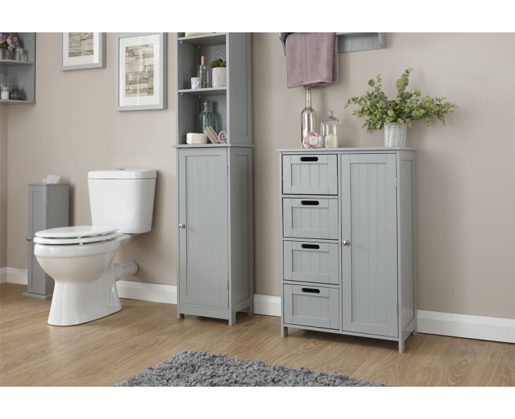 Grey 4 Drawer 1 Door Colonial Multi Storage Bathroom Unit