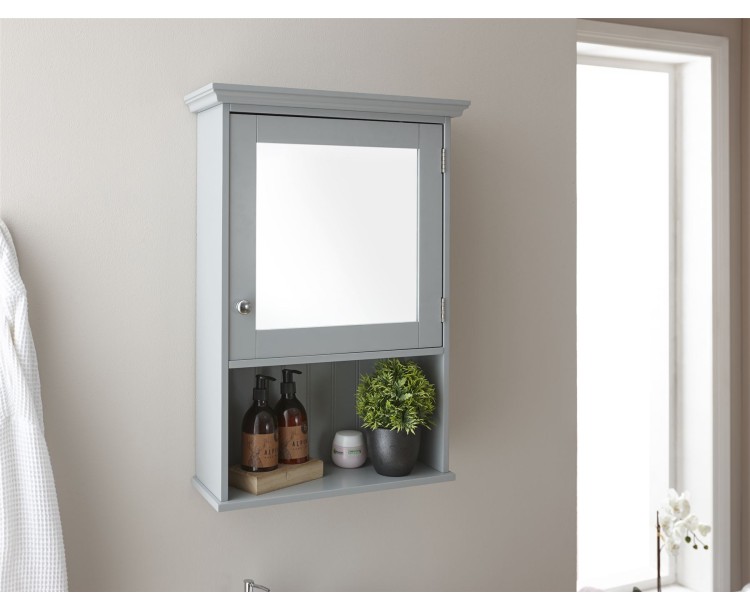 Modern MDF Colonial Grey Mirrored Cabinet with Shelf Bathroom Unit