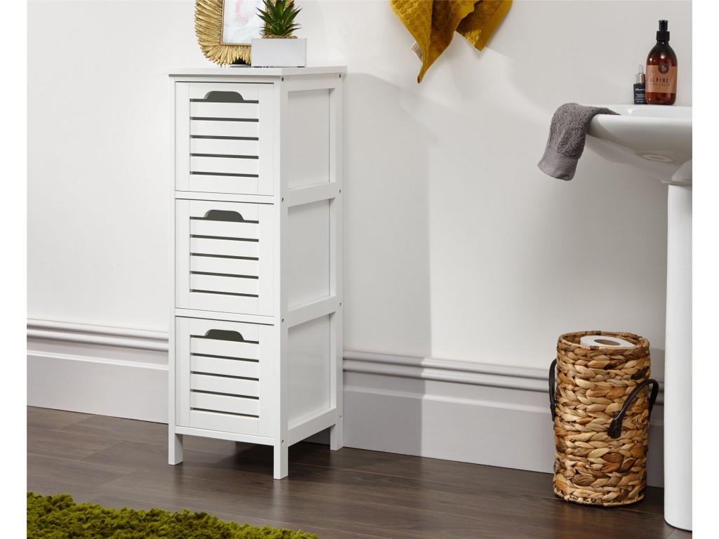 Bergen Scandinavian White 3 Drawer Slim Occasional Storage Unit