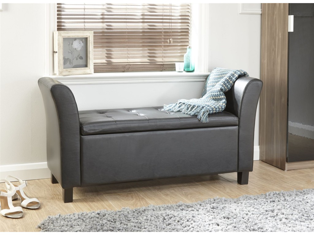 Verona Black Faux Leather Lift Up Ottoman Storage Window Seat