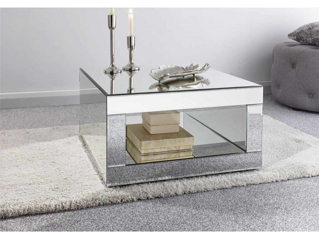 Contemporary Capri Mirrored Glass Living Room Shelf Coffee Table