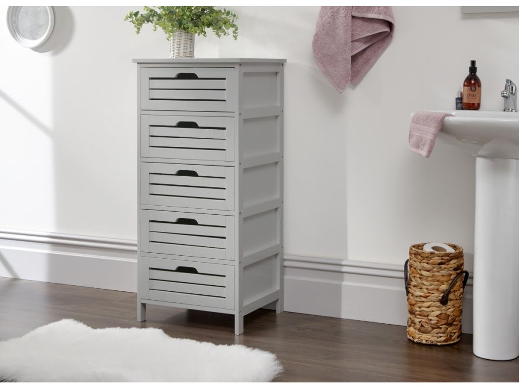 Contemporary Grey Scandinavian Bergen 5 Drawer Wide Storage Unit