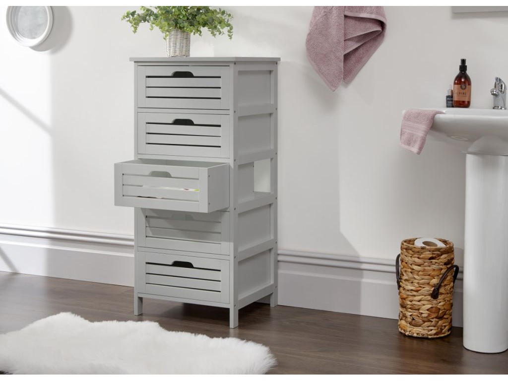 Contemporary Grey Scandinavian Bergen 5 Drawer Wide Storage Unit
