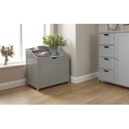 Groove-Effect Colonial Style Grey Hamper Storage Unit