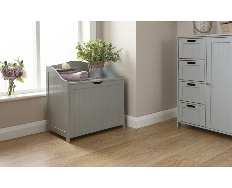 Groove-Effect Colonial Style Grey Hamper Storage Unit