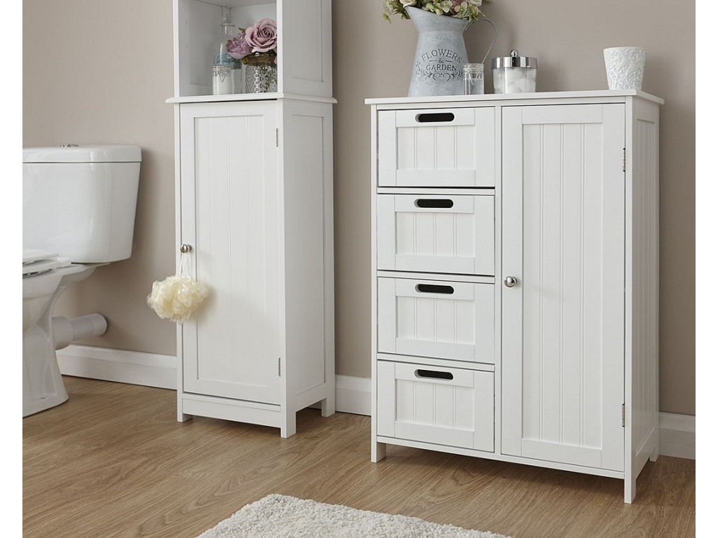 Contemporary Colonial 4 Drawer 1 Door Bathroom Unit in White