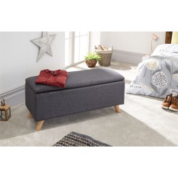 Dark Charcoal Grey Secreto Hopsack Fabric Lift Up Ottoman Storage Bench