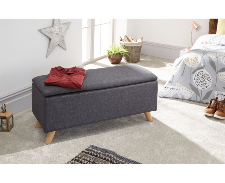 Dark Charcoal Grey Secreto Hopsack Fabric Lift Up Ottoman Storage Bench