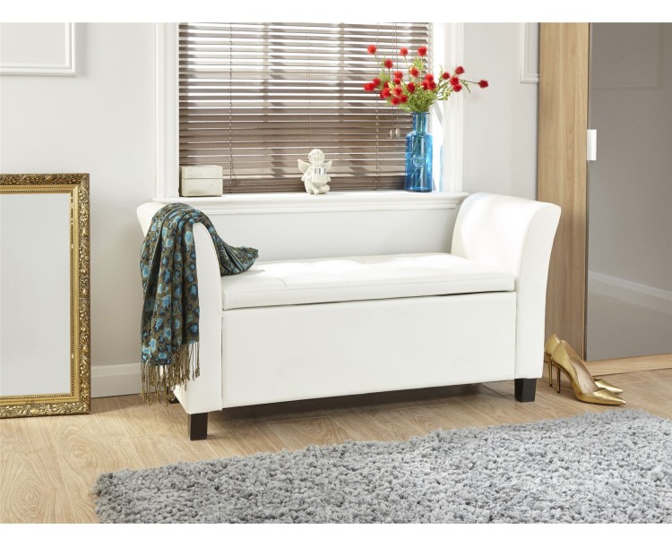 Verona Window Seat Faux Leather Large Ottoman Storage Box Bench Foot Stool White