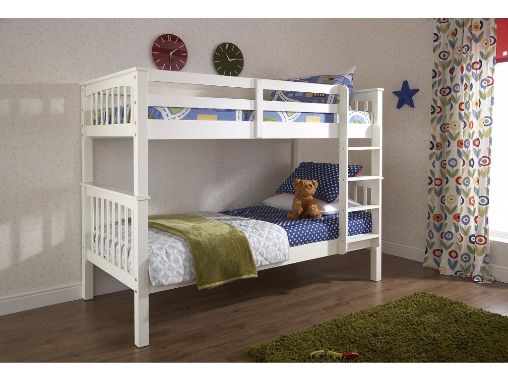 White Solid Pine Novaro Childrens Bedroom Wooden Bunk Bed