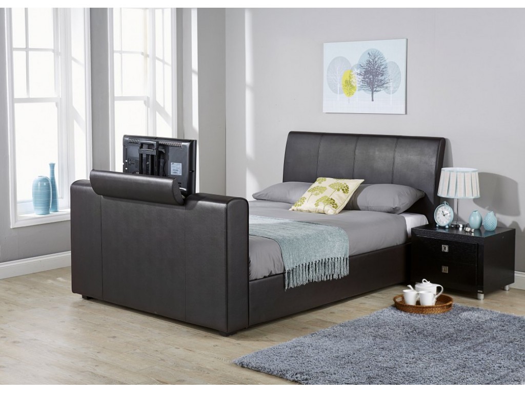 New York 4ft 6 Double Black PU Leather Pneumatic TV Bedstead
