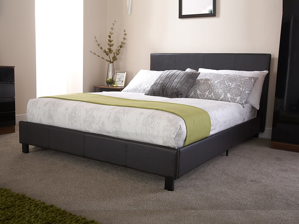 Seattle Faux Leather Bed in A Box All Sizes Black Or White