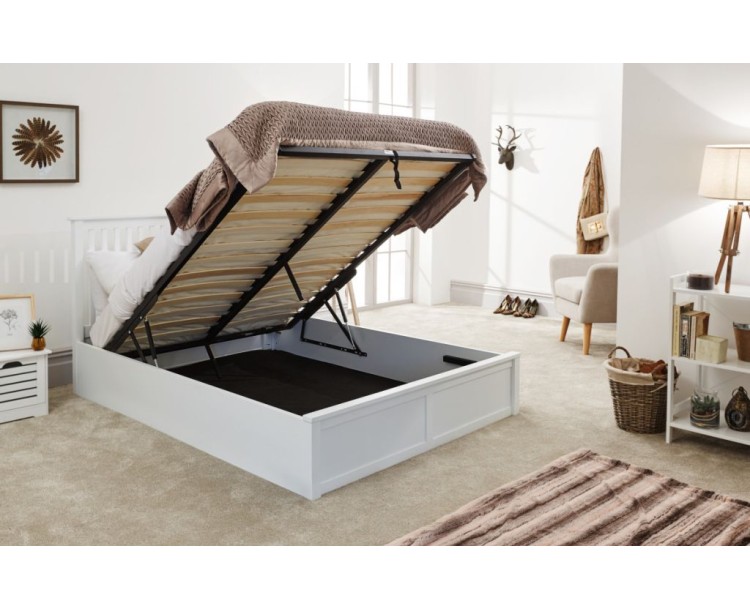 Contemporary White 4ft6 Wooden Como Ottoman Bed