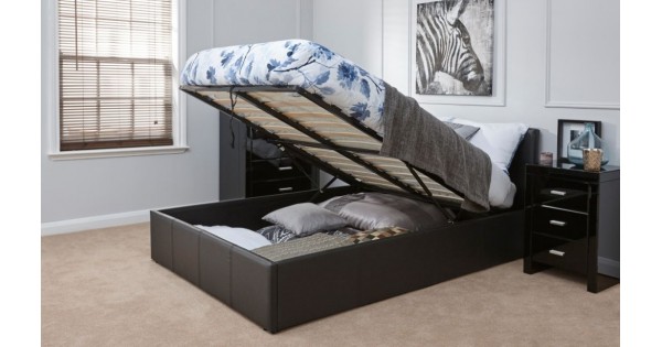 Detroit Black End Gas Lift Storage Bed Frame In 4 Sizes