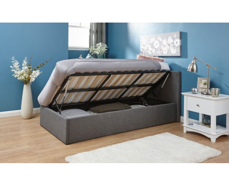 Contemporary 3ft Grey Fabric Side Lift Up Ottoman Bed