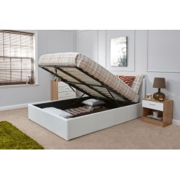 White 4FT6 Double PU Leather Ottoman End Lift Storage Bed