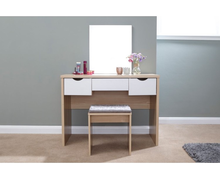 White/Oak Elizabeth Dressing Table with Matching Stool Set