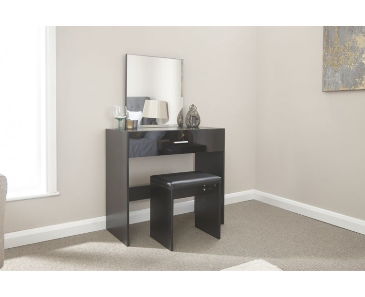 Modern Elegant Compact Ottawa Black Dressing Table and Stool Set