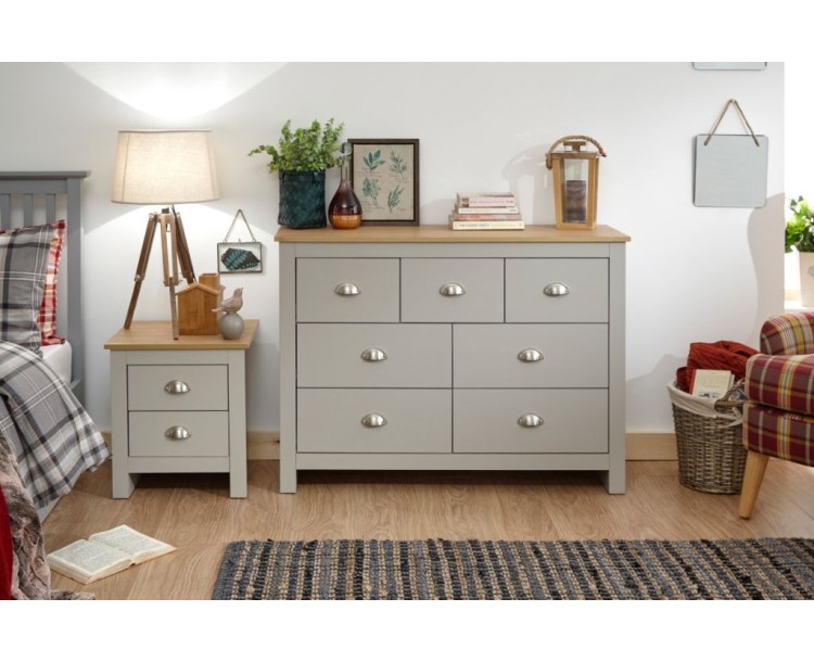 Modern Lancaster Grey Oak Veneer Merchants 7 Drawer Chest