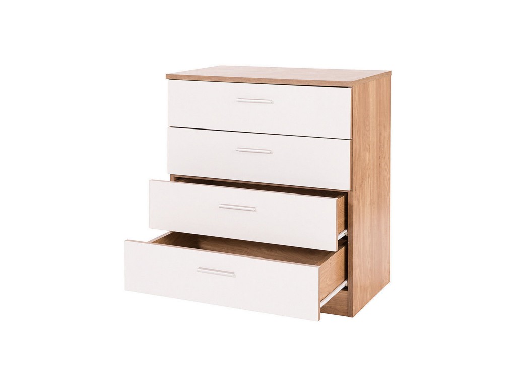 Glossy White And Oak Finish Madrid Chest Of Drawers