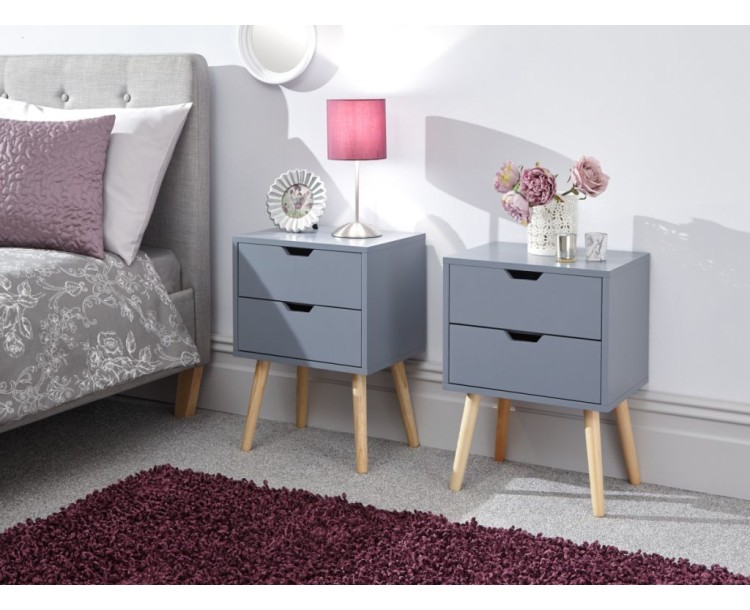 Pair of Scandi Nyborg 2 Drawer Bedside Units in Dark Grey