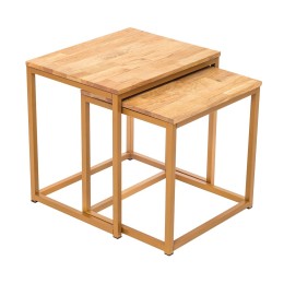 Mirlelle Nest of Tables Solid Oak Gold Metal Frame