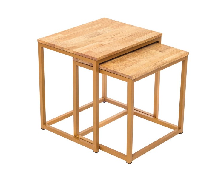 Mirlelle Nest of Tables Solid Oak Gold Metal Frame