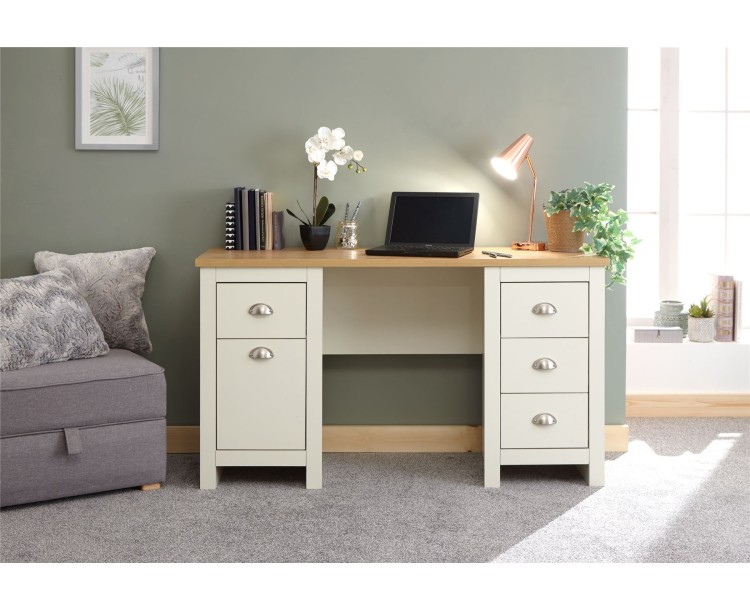 Lancaster Cream & Oak Top Study Desk with Drawers