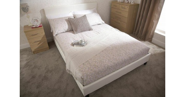 White leather bed frame full discount
