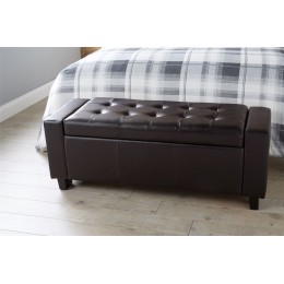 Verona Ottoman Bench Foot Stool Faux Leather Seat Brown