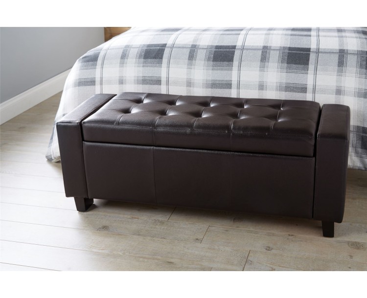 Verona Ottoman Bench Foot Stool Faux Leather Seat Brown