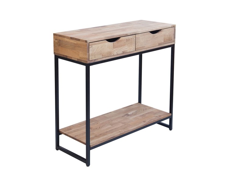 Mirelle Console Table Solid Oak Black Metal Frame