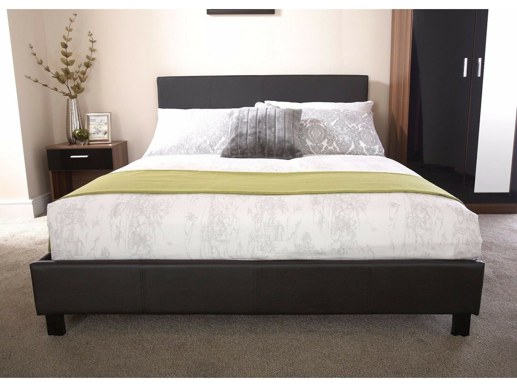 Black Faux Leather 150cm 5ft Kingsize Bed Frame with Headboard