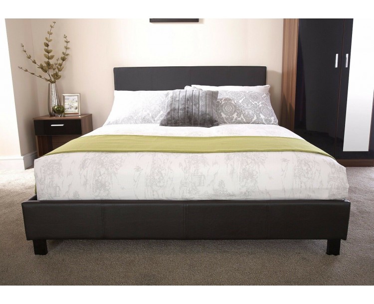 Single Faux Leather 5FT Bed Frame with Headboard Black
