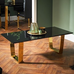 Sleek Black Antibes Coffee Table Polished Gold Legs