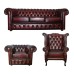 Chesterfield Real Leather 3 Seater & Queen Anne & Club Chair