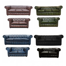 Chesterfield Three & Two 100% Genuine Leather Seater Sofa Suite